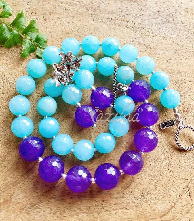 Summer blue purple gemstone handmade necklace set