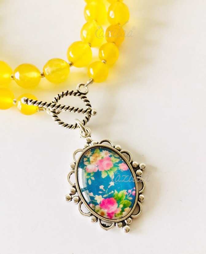 Indo western Yellow gemstone handmade Pendant necklace earring