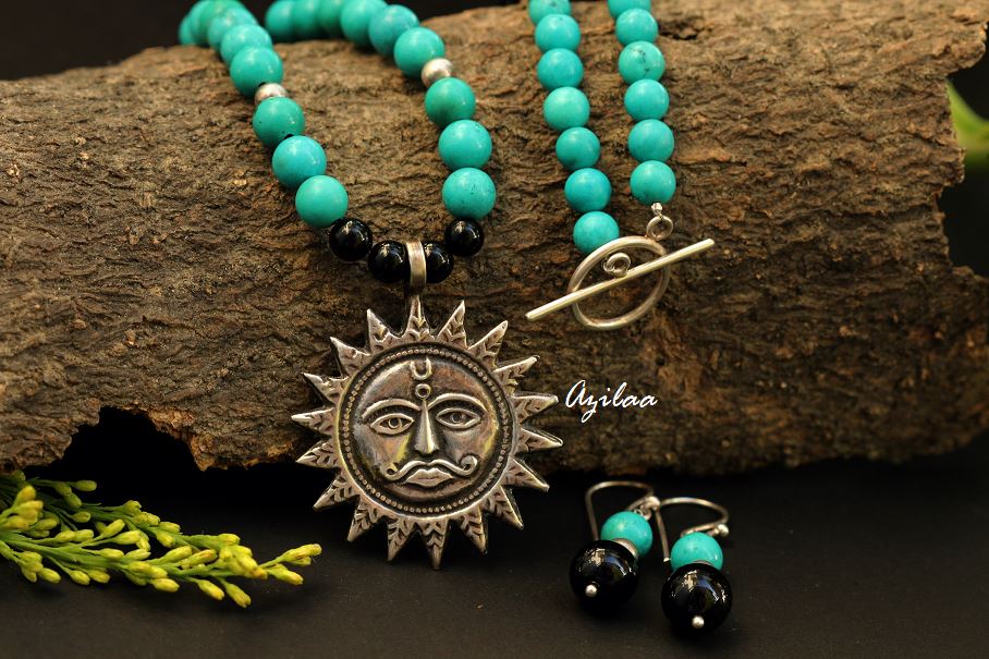 Surya Dev Sun pendant  Sterling silver artisan pendant handmade gemstone necklace