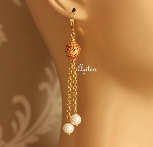 Tassel gold plated pearl earrings