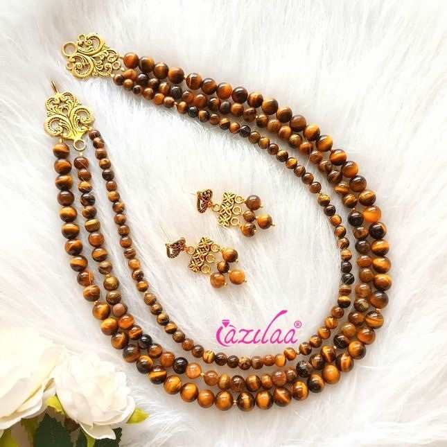 Tiger eye gemstone handmade triple layered necklace