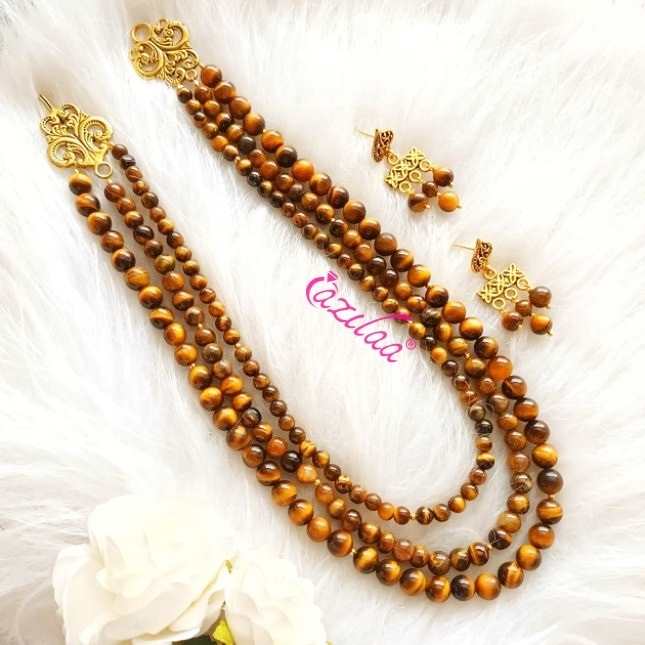 Tiger eye gemstone handmade triple layered necklace