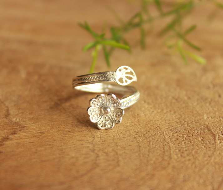 Toe ring adjustable sterling silver artisan handmade