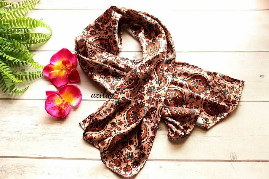 Traditional brown silky satin scarf