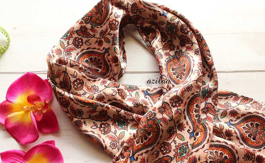 Traditional brown silky satin scarf