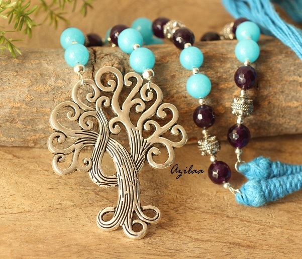 Tree of Life gemstone Charm pendant handmade necklace set