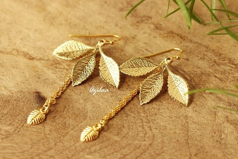 Trendy Golden leaf handmade earrings