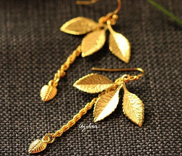 Trendy Golden leaf handmade earrings