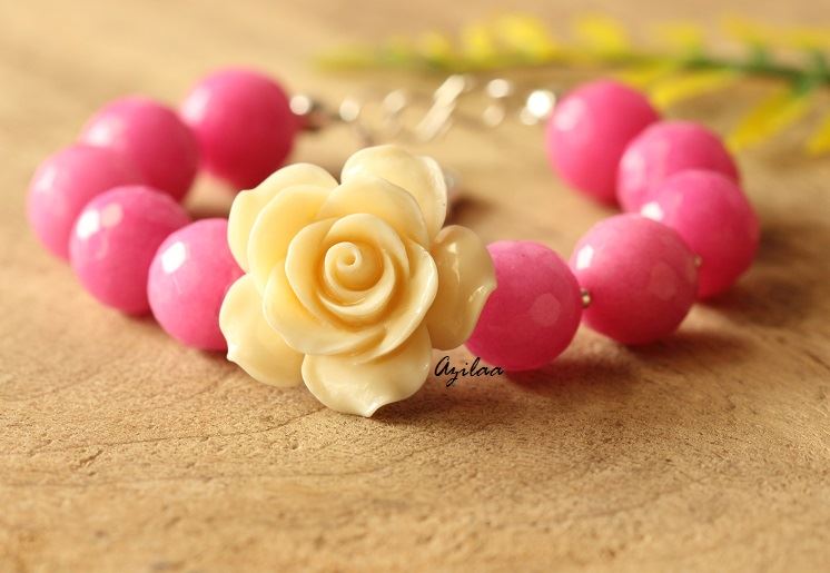 Trendy Rose pink gemstone beaded handmade bracelet