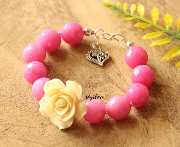 Trendy Rose pink gemstone beaded handmade bracelet
