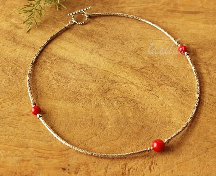 Trendy designer Red coral gemstone beaded tube necklace 