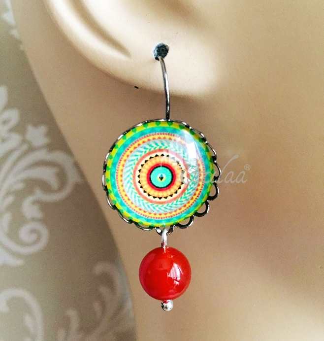 Tribal green Statement handmade necklace earrings set