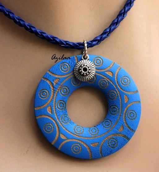Tribal style Blue Pendant cord necklace