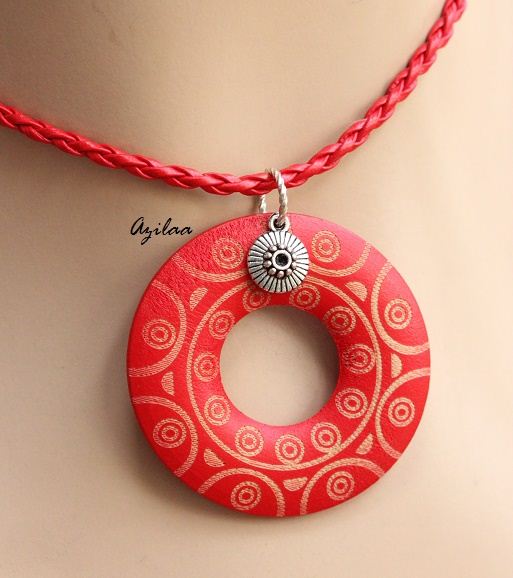 Tribal style Red Pendant cord necklace