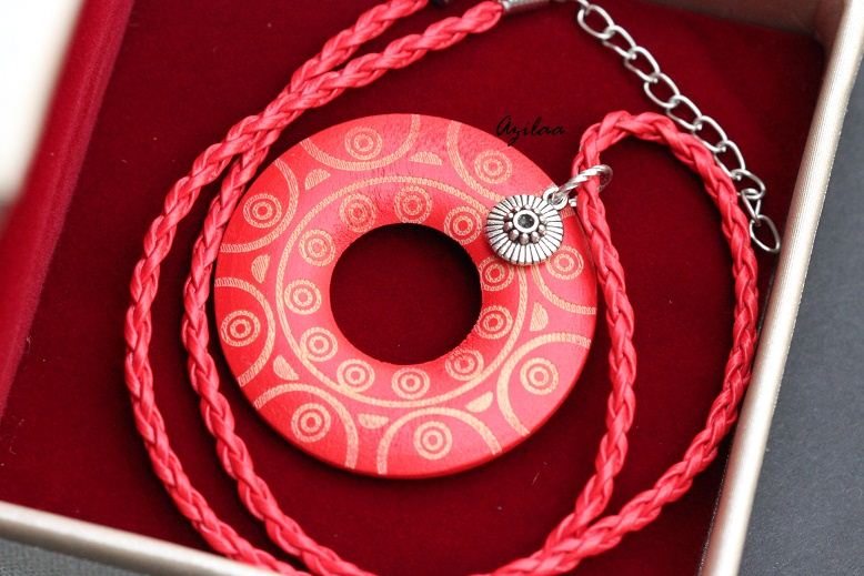 Tribal style Red Pendant cord necklace