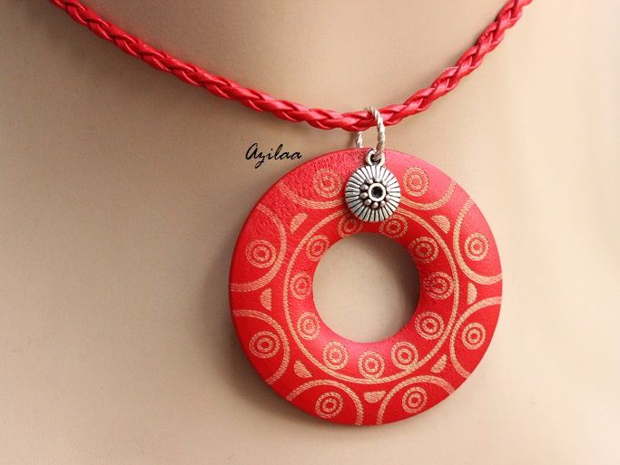Tribal style Red Pendant cord necklace