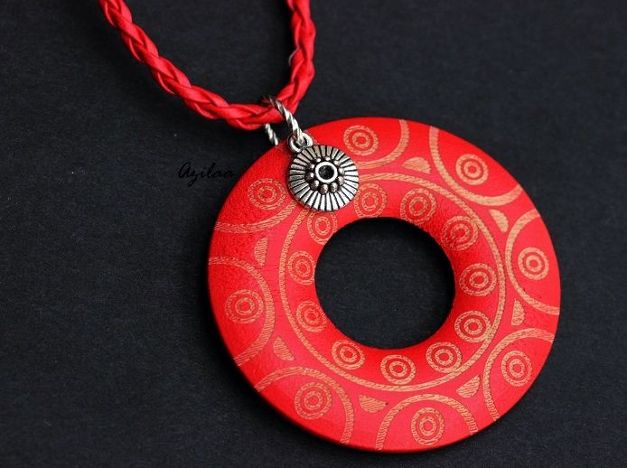 Tribal style Red Pendant cord necklace