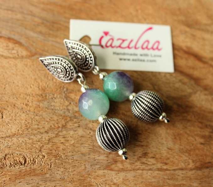 Tribal style purple green beaded gemstone Earrings