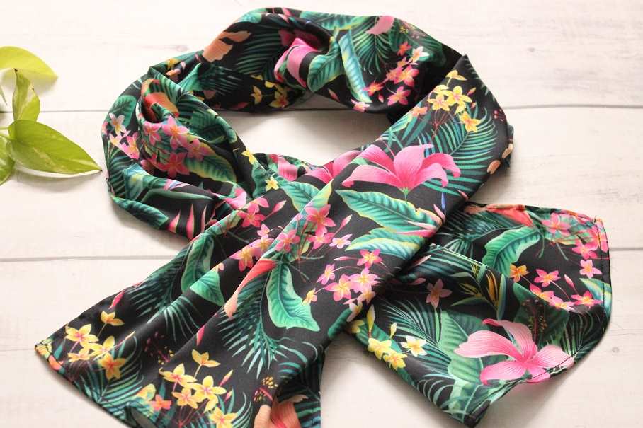 Tropical forest green satin scarf