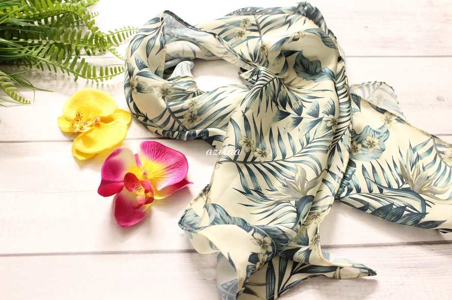 Tropical leaves cream satin scarf