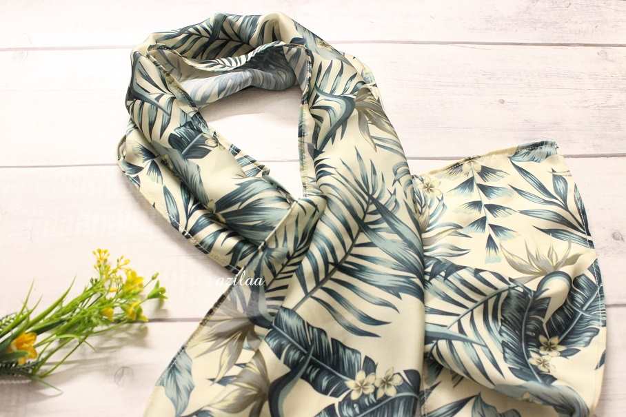 Tropical leaves cream satin scarf