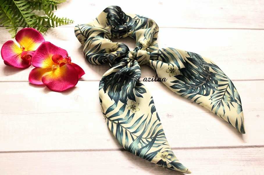 Tropical leaves handmade large bow scrunchie