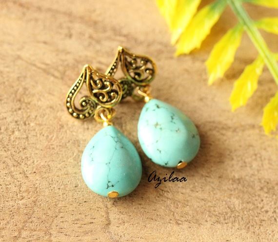Turquoise Antique Gold tone handmade earrings