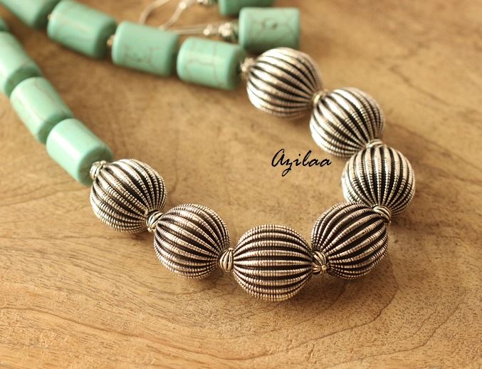 Turquoise Statement artisan handmade necklace earrings set