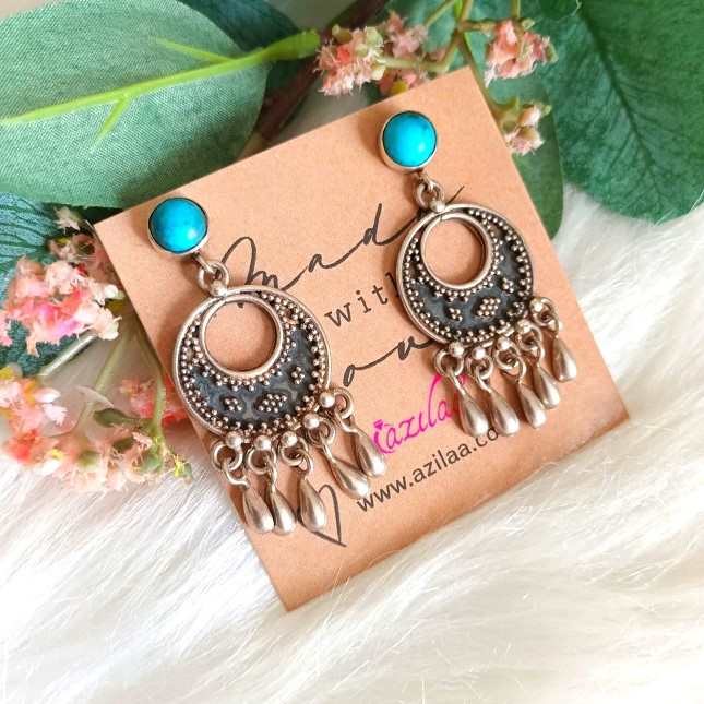 Turquoise Tribal silver artisan ethnic handmade earrings