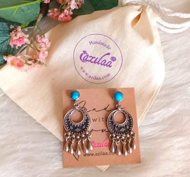 Turquoise Tribal silver artisan ethnic handmade earrings