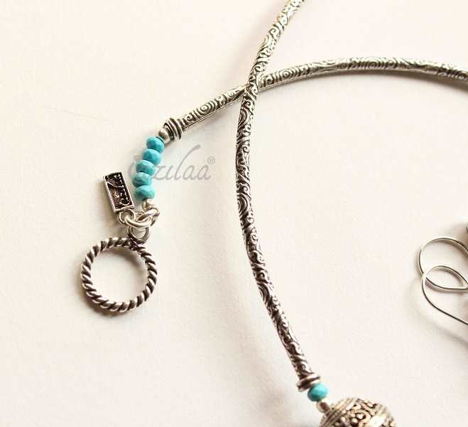 Turquoise blue OM pendant gemstone handmade necklace set