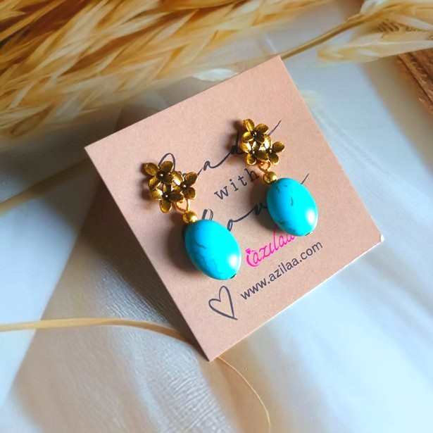 Turquoise blue gemstone beaded dangler antique golden earrings