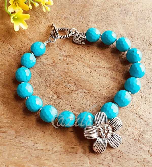 Turquoise blue gemstone silver beaded Bracelet