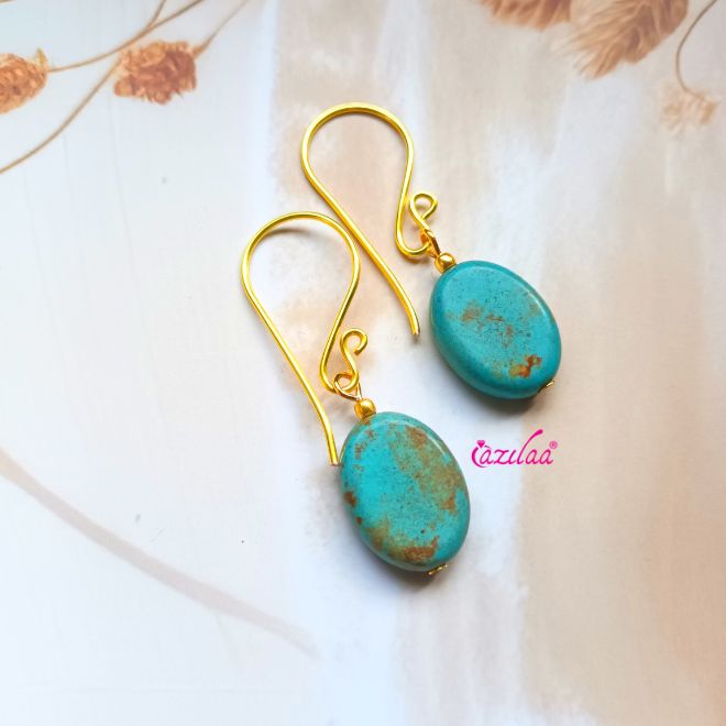 Turquoise gemstone beaded gold plated earrings