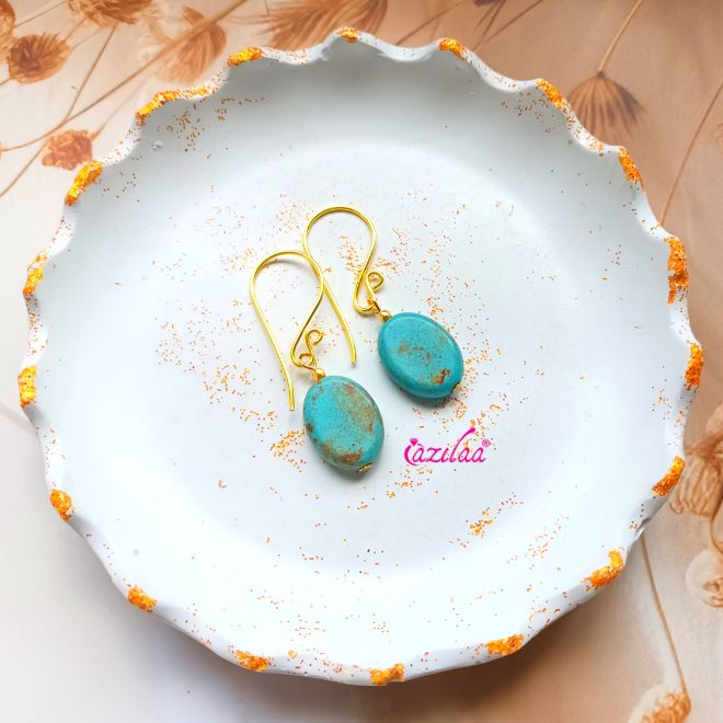 Turquoise gemstone beaded gold plated earrings