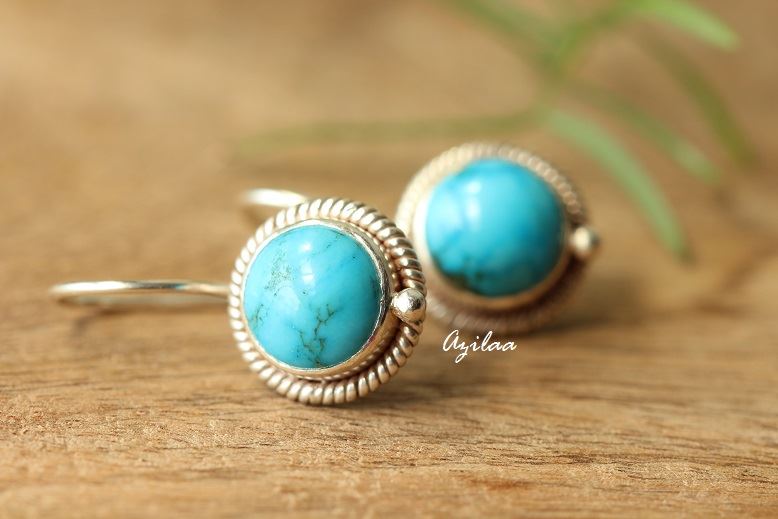 Turquoise gemstone sterling silver handmade earrings