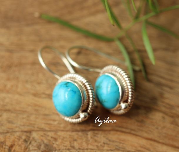 Turquoise gemstone sterling silver handmade earrings