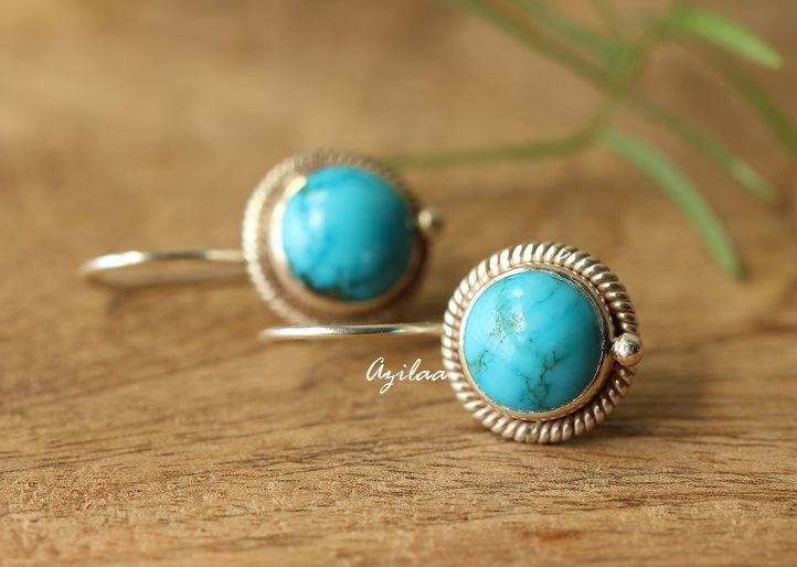 Turquoise gemstone sterling silver handmade earrings