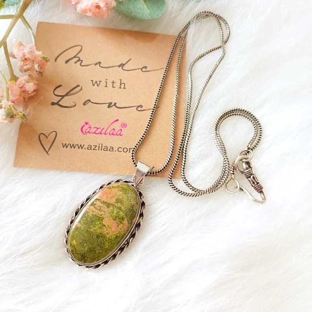 Unakite gemstone pendant chain earrings set