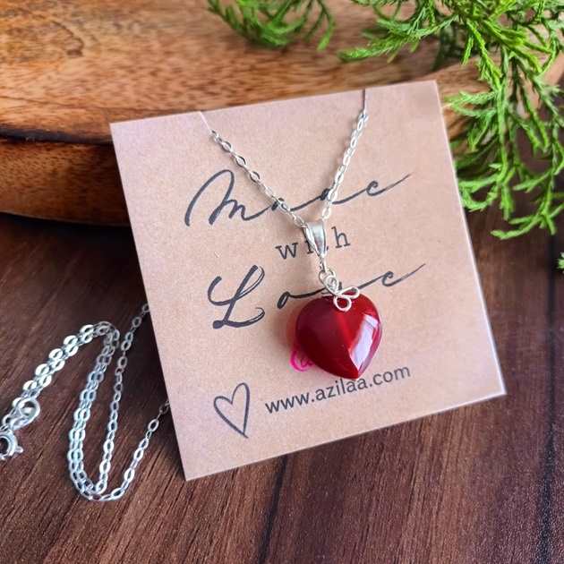 Valentines Heart gemstone pendant silver necklace