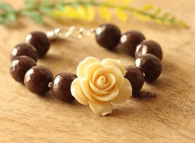 Vanilla Rose Chocolate gemstone beaded handmade bracelet