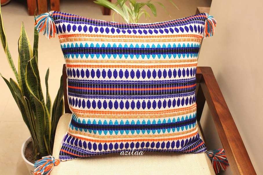 Vibrant Blue handloom handmade cushion cover 1