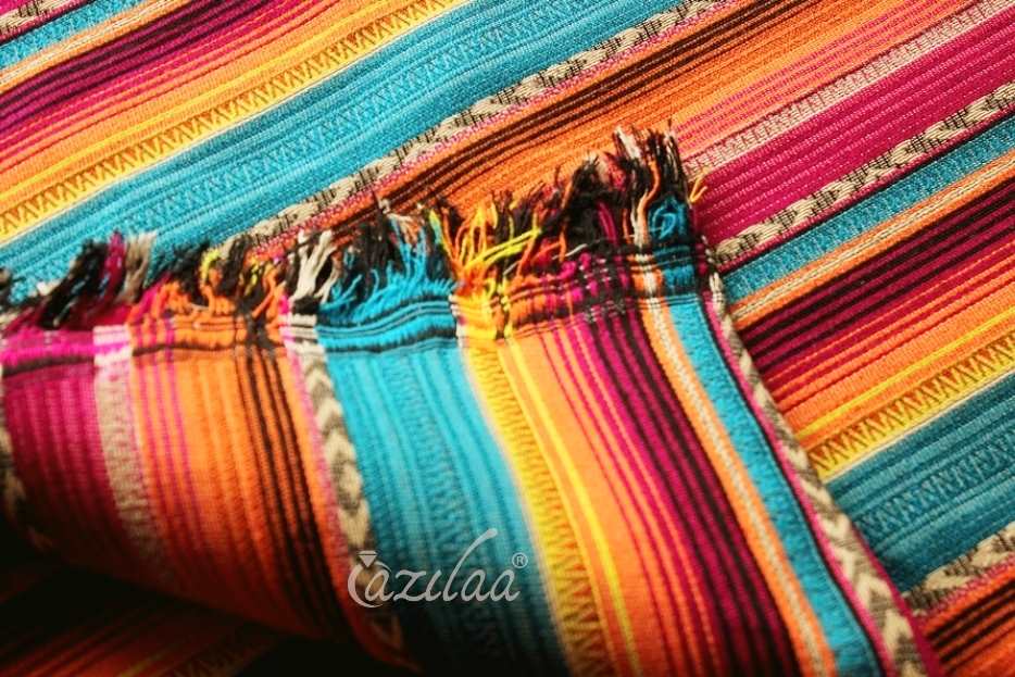 Vibrant bright Handloom pink Blue woven bed cover Queen 1