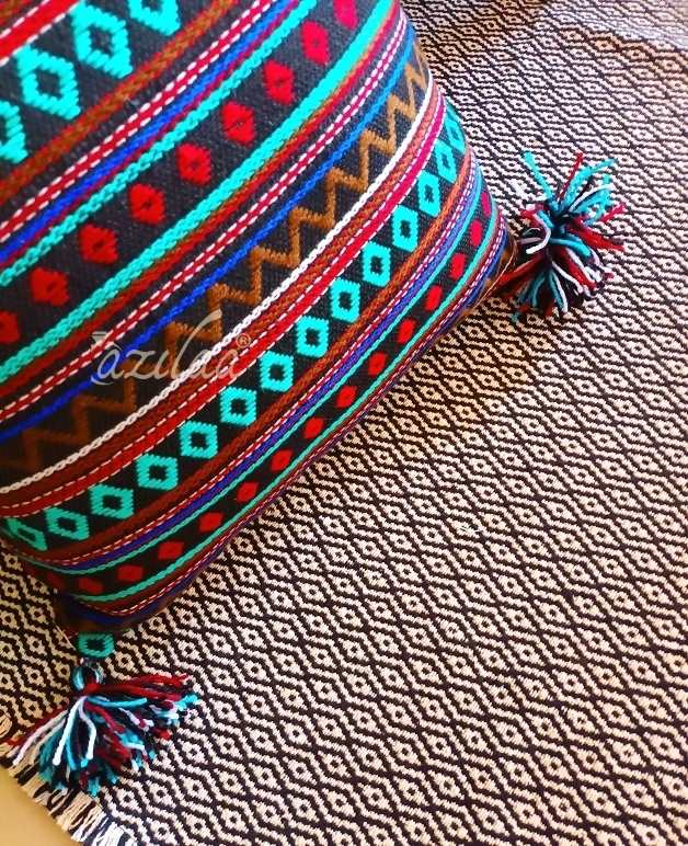 Vibrant multi color geometric handloom wool cushion cover