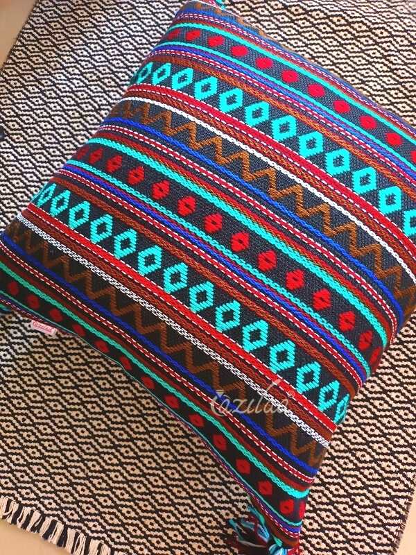 Vibrant multi color geometric handloom wool cushion cover