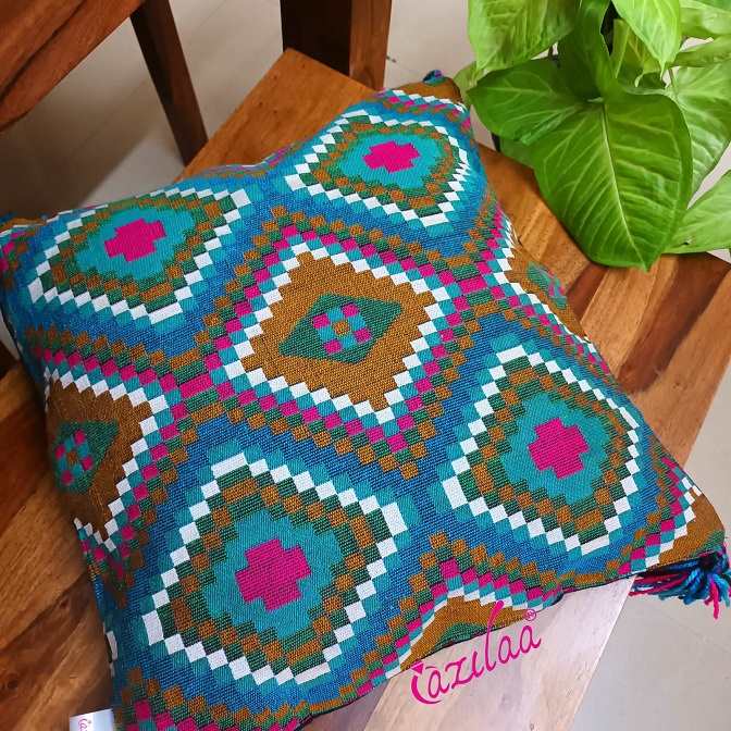 Vibrant multi geometric handloom handmade cushion cover 01