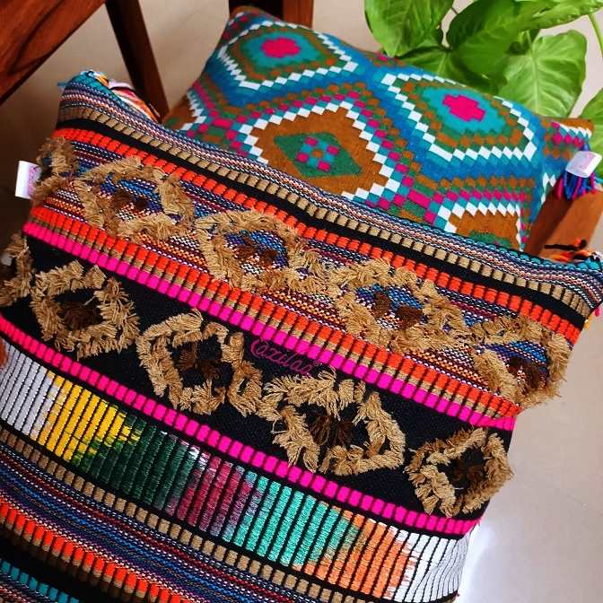 Vibrant multi geometric handloom handmade cushion cover 01