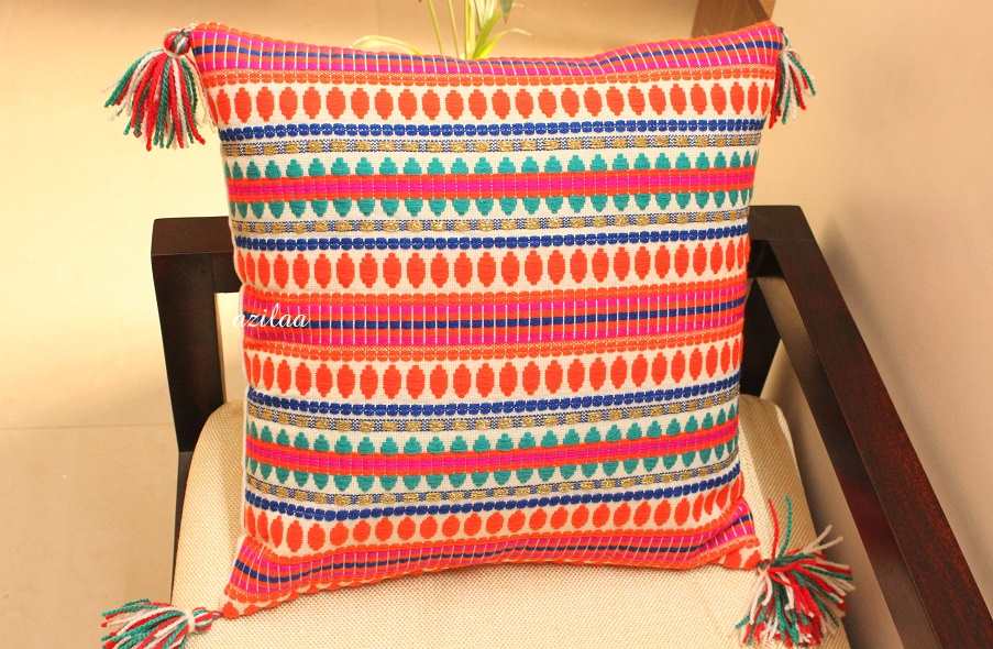 Vibrant orange handloom handmade cushion cover