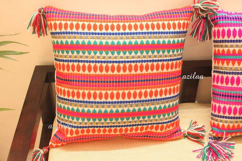 Vibrant orange handloom handmade cushion cover