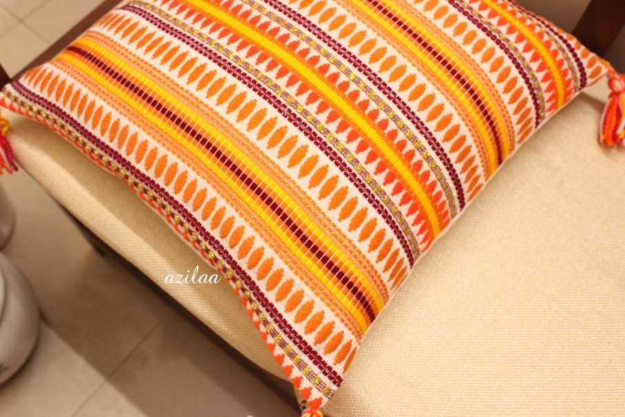 Vibrant orange yellow  handloom handmade cushion cover